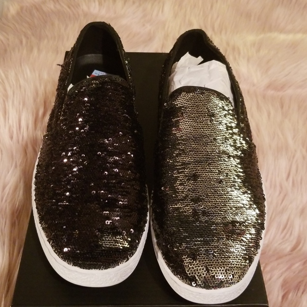 Sequin slip ons